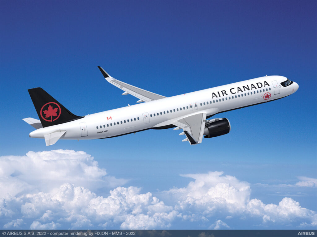 Air Canada A321XLR taking off at sunset, latest update in airline news on long-range single-aisle aircraft.