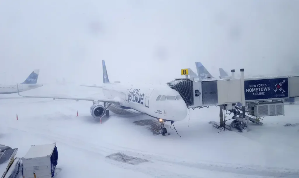 JETBLUE AIRCRAFT DURING SNOW BLIZZARD