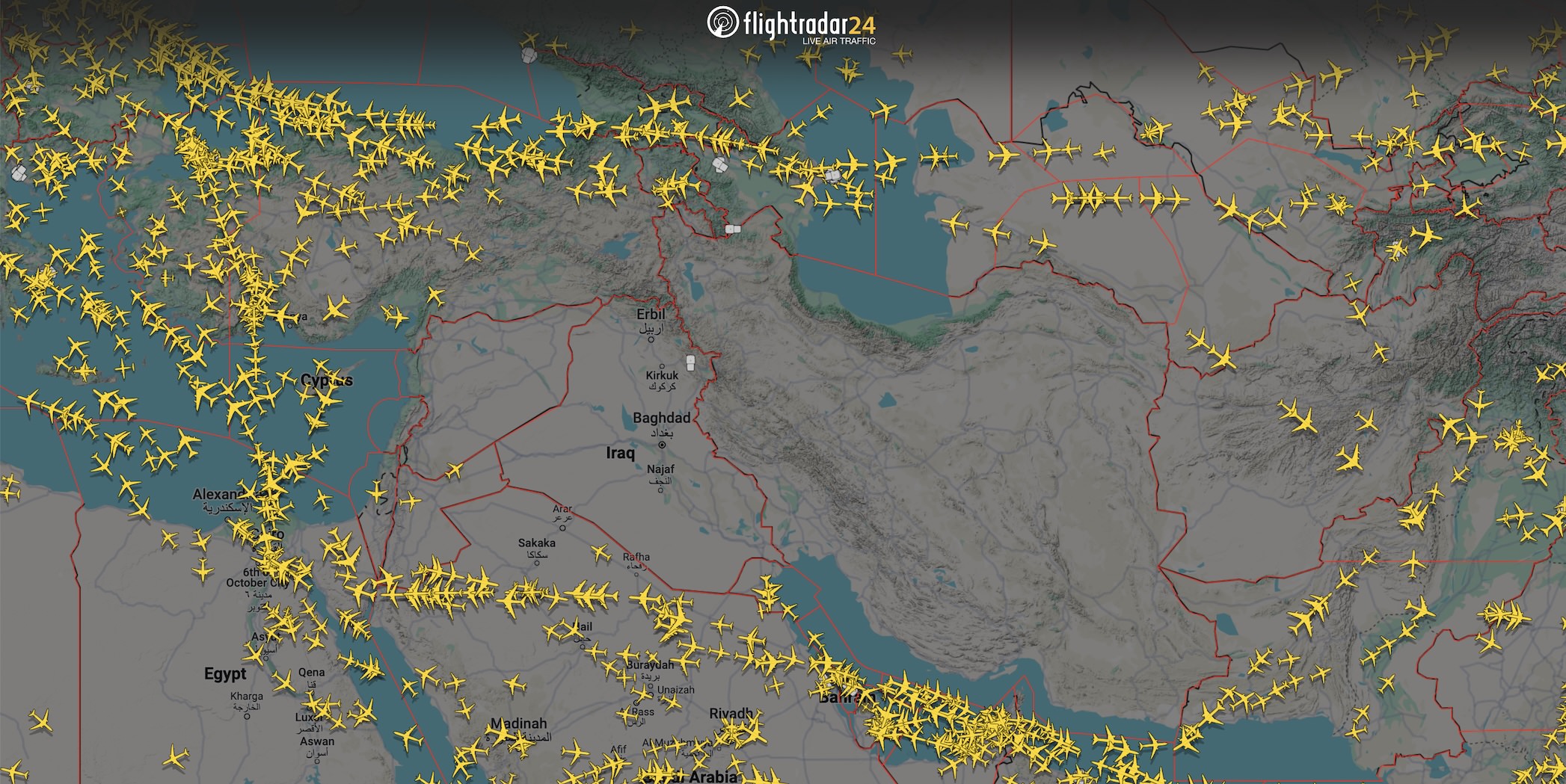 IMAGE ALT TEXT OF FR24 OF IRANIAN AIRSPACE KEYWAORD IS AIRLINE NEWS