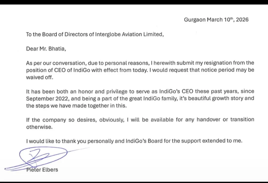 INDIGO CEO RESIGNATION LETTER 