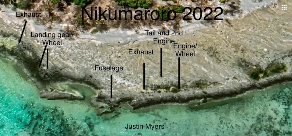 Justin Myers’ labels, indicating the location of airplane parts he has identifiedJustin Myers