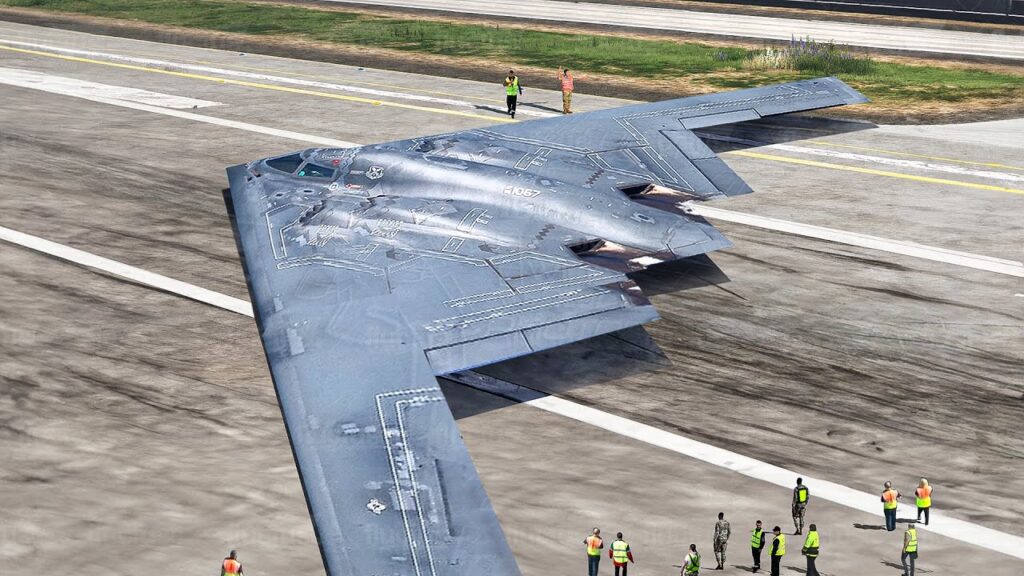 US Air Force B-2 Spirit bomber demonstrating its wide 172-foot stealth wingspan
